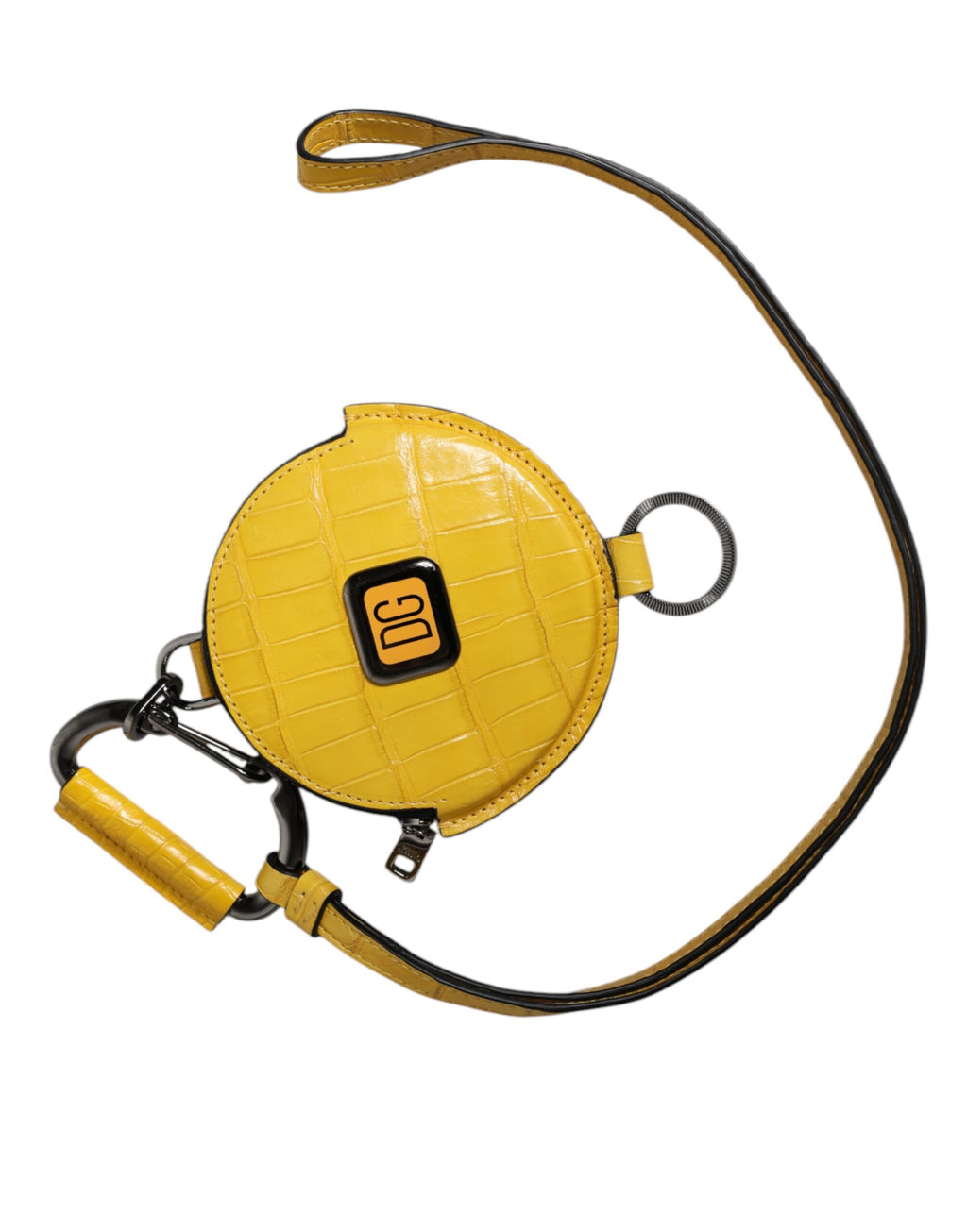 Dolce & Gabbana Yellow Round Leather DG Logo Coin Purse Lanyard Wallet - Zeiniez