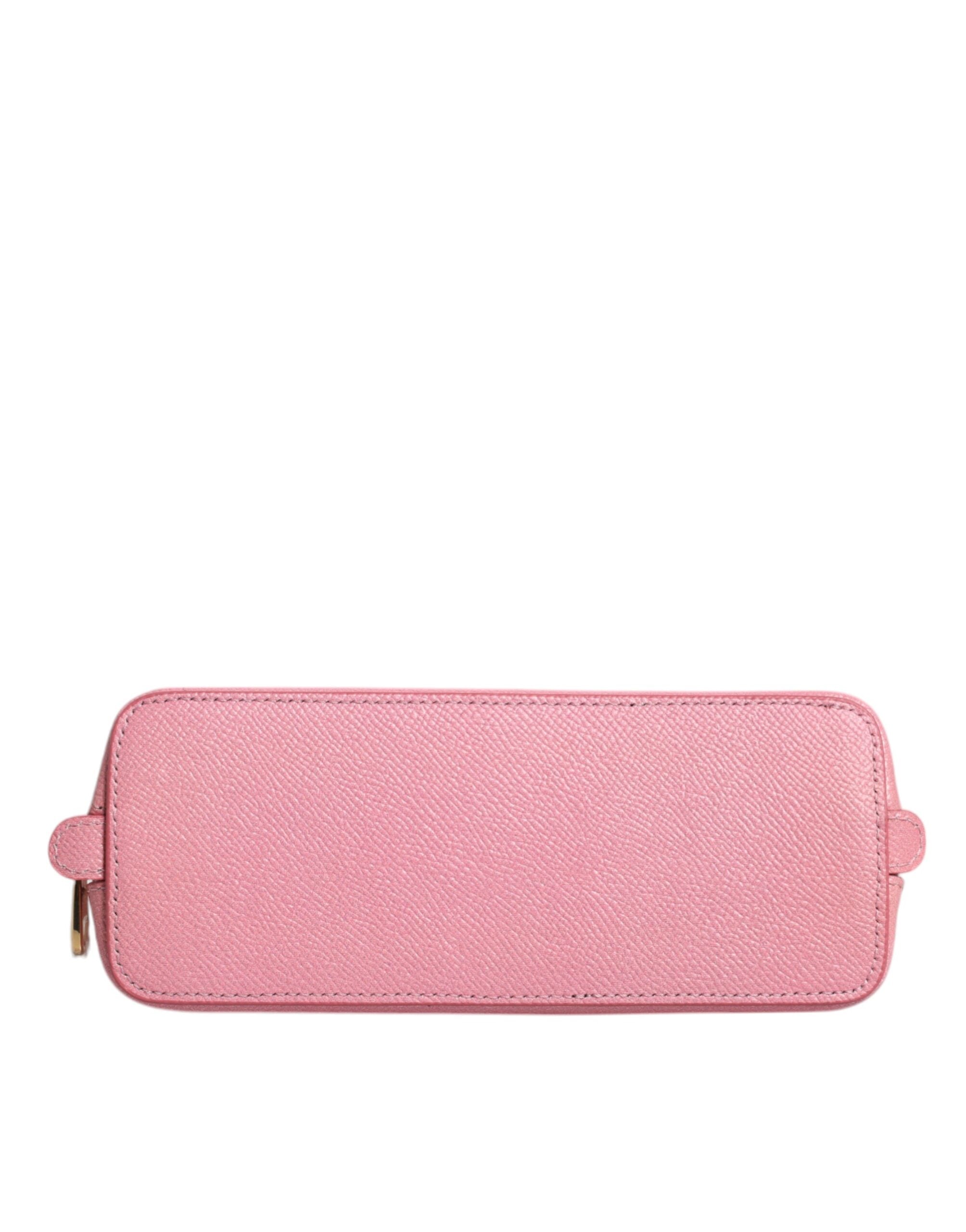 Dolce & Gabbana Pink Leather DG Logo Zip Around Hand Purse Pouch Wallet - Zeiniez