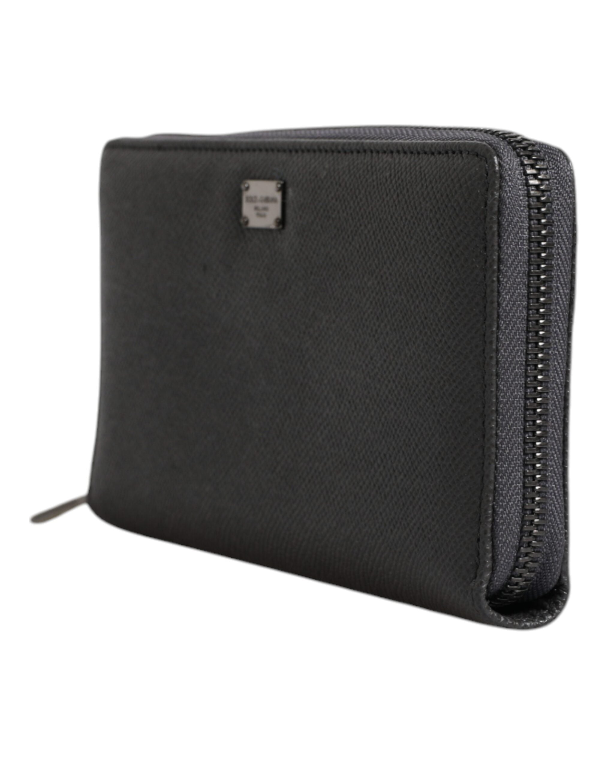 Dolce & Gabbana Dark Gray Leather DG Logo Zip Around Continental Wallet - Zeiniez