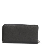 Dolce & Gabbana Dark Gray Leather DG Logo Zip Around Continental Wallet - Zeiniez