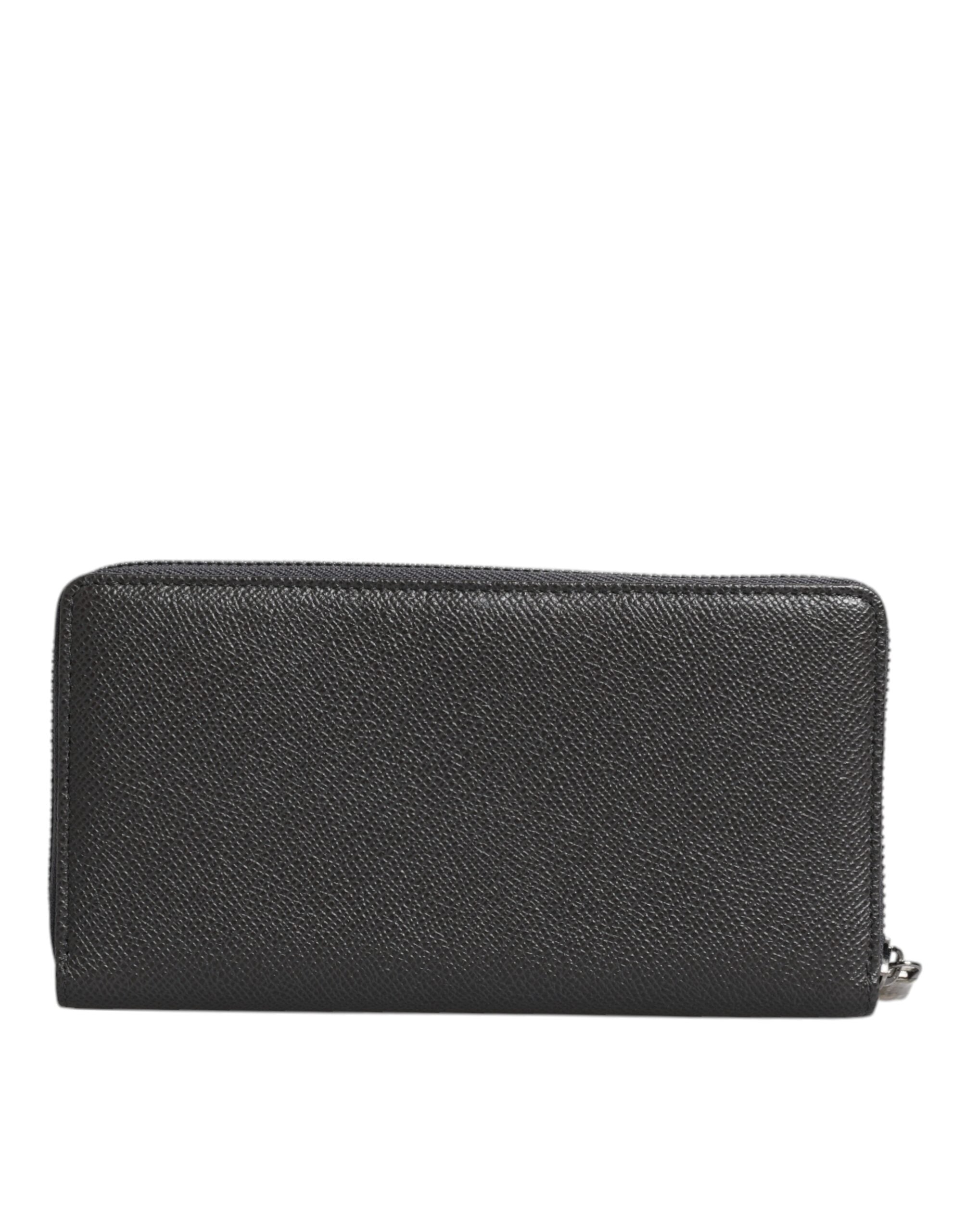 Dolce & Gabbana Dark Gray Leather DG Logo Zip Around Continental Wallet - Zeiniez