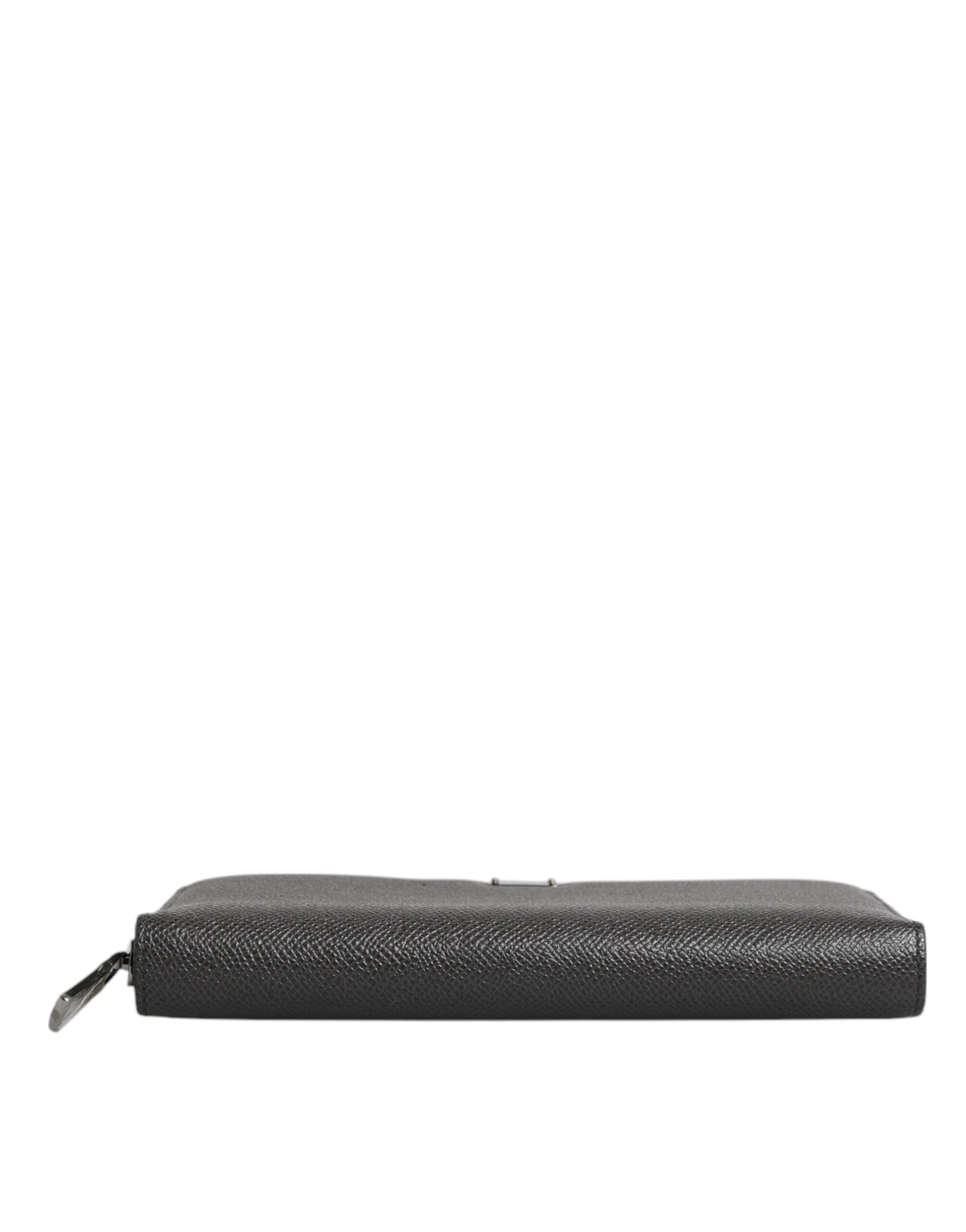 Dolce & Gabbana Dark Gray Leather DG Logo Zip Around Continental Wallet - Zeiniez