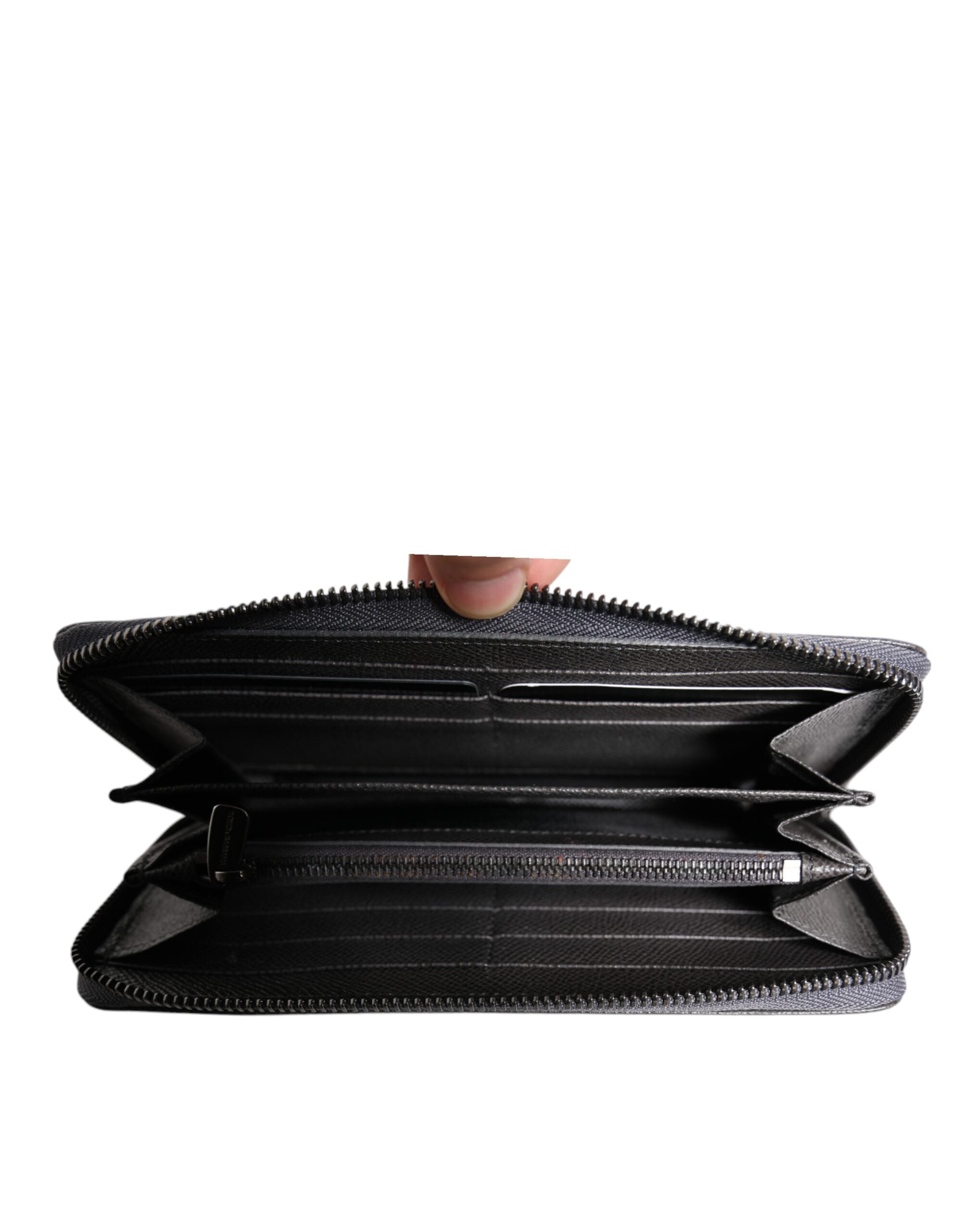 Dolce & Gabbana Dark Gray Leather DG Logo Zip Around Continental Wallet - Zeiniez