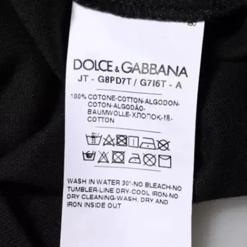 Dolce & Gabbana Black Logo Print Cotton Crew Neck T-shirt - Zeiniez