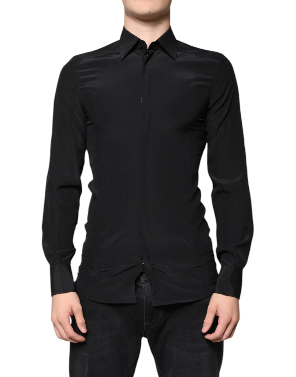 Dolce & Gabbana Black Silk Long Sleeves GOLD Dress Shirt - Zeiniez