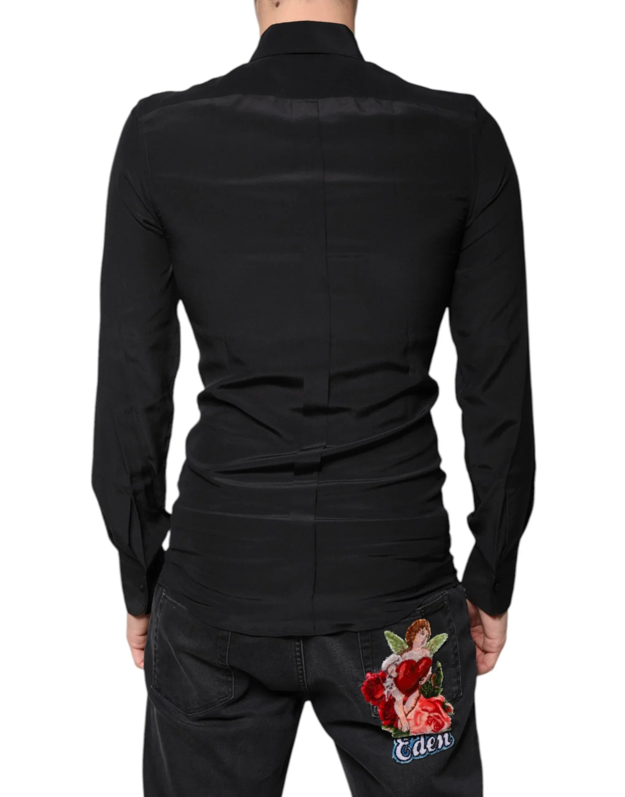 Dolce & Gabbana Black Silk Long Sleeves GOLD Dress Shirt - Zeiniez