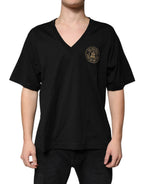 Dolce & Gabbana Black Cotton Logo Vneck Short Sleeve T-shirt - Zeiniez