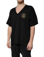 Dolce & Gabbana Black Cotton Logo Vneck Short Sleeve T-shirt - Zeiniez