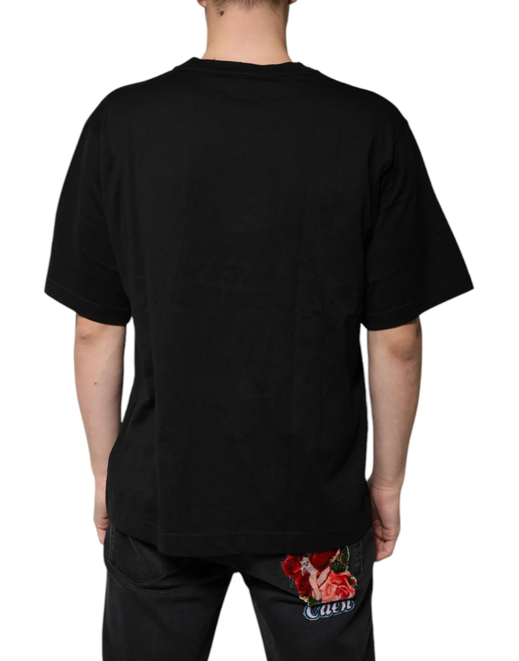 Dolce & Gabbana Black Cotton Logo Vneck Short Sleeve T-shirt - Zeiniez