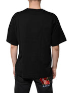 Dolce & Gabbana Black Cotton Logo Vneck Short Sleeve T-shirt - Zeiniez
