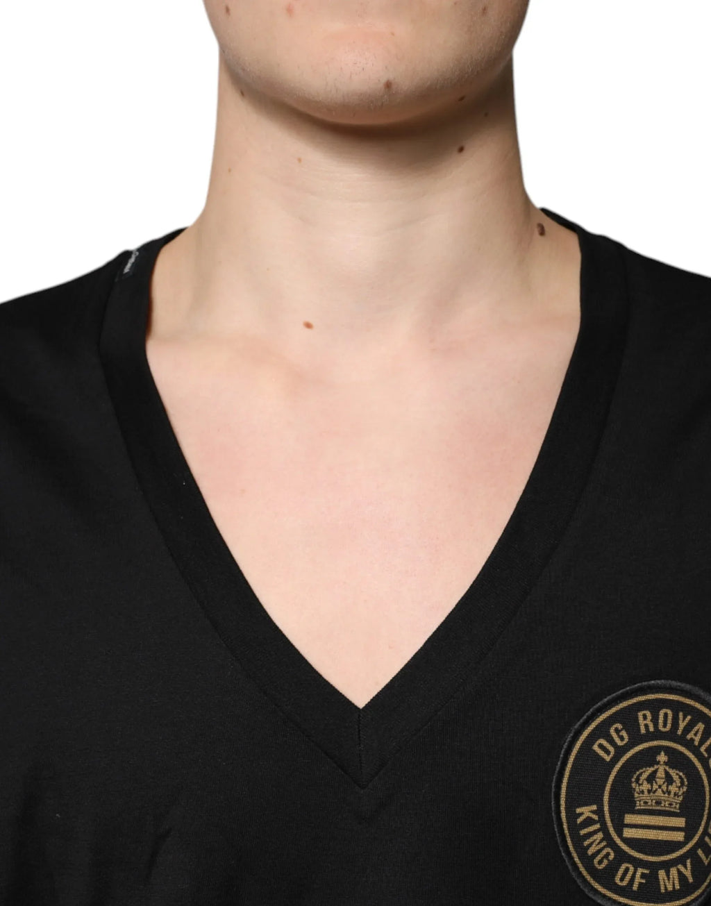 Dolce & Gabbana Black Cotton Logo Vneck Short Sleeve T-shirt - Zeiniez