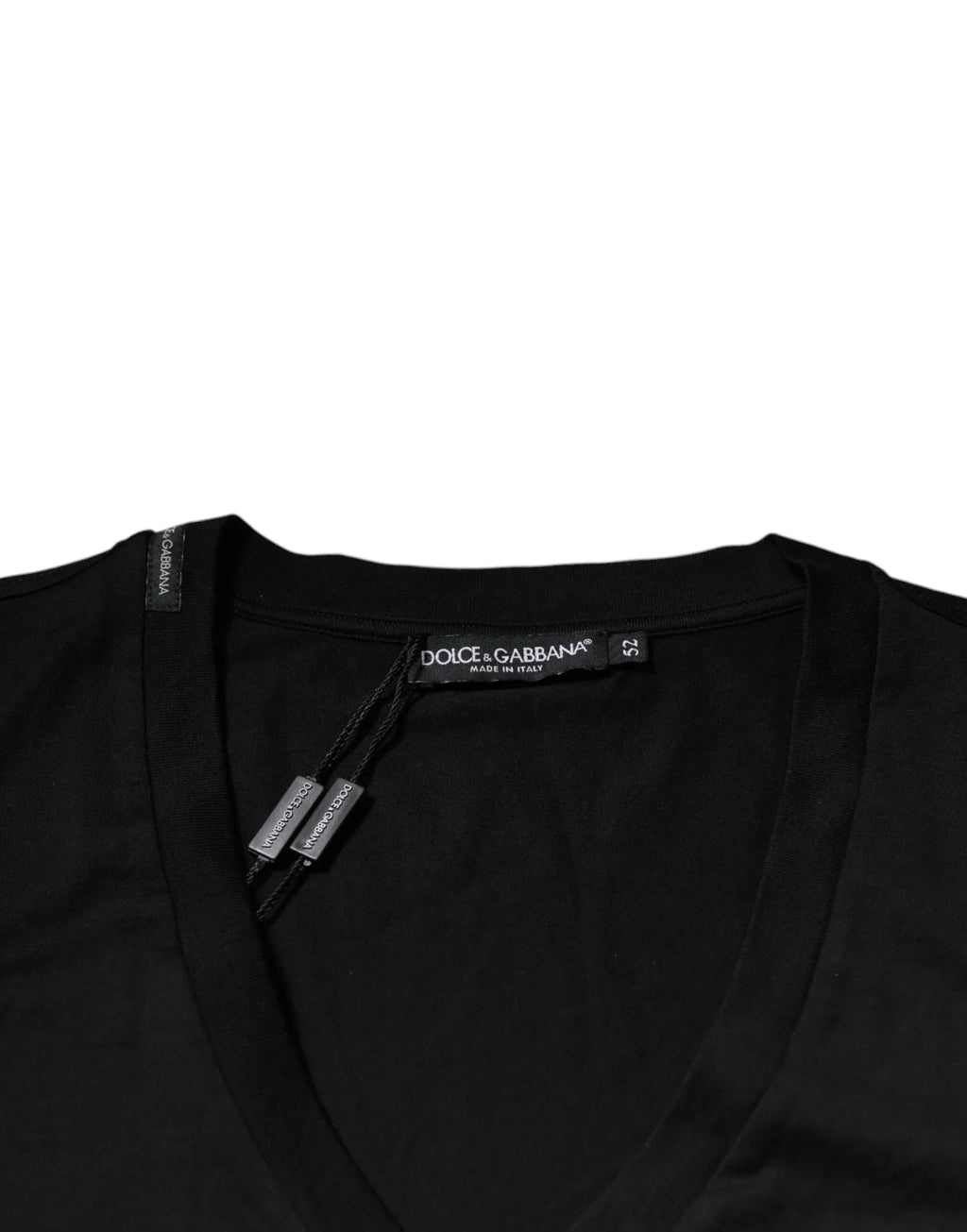 Dolce & Gabbana Black Cotton Logo Vneck Short Sleeve T-shirt - Zeiniez