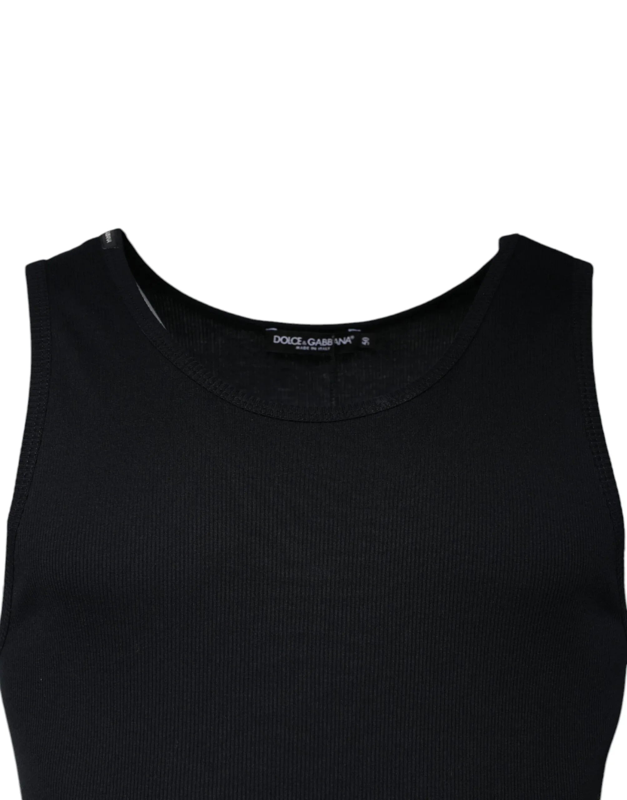 Dolce & Gabbana Black Cotton Sleeveless Round Neck Tank T-shirt - Zeiniez