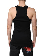 Dolce & Gabbana Black Cotton Sleeveless Round Neck Tank T-shirt - Zeiniez