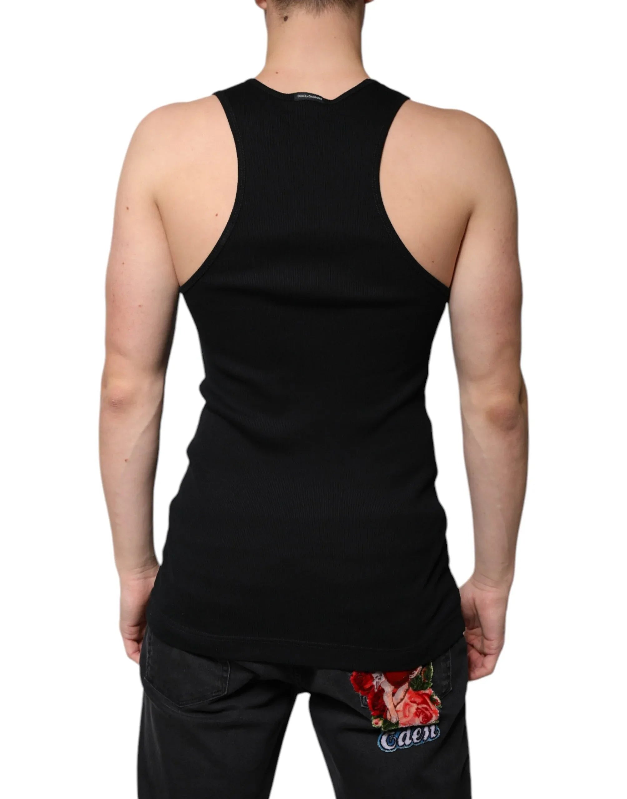 Dolce & Gabbana Black Cotton Sleeveless Round Neck Tank T-shirt - Zeiniez