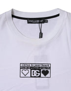 Dolce & Gabbana White Logo Print Cotton Crew Neck T-shirt - Zeiniez