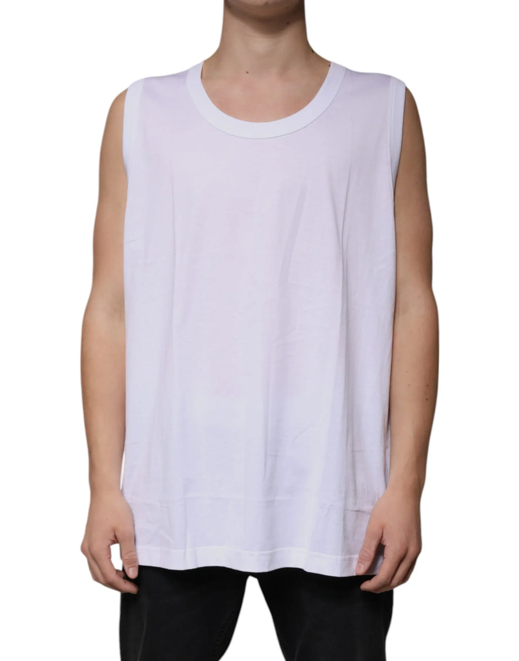 Dolce & Gabbana White Cotton Sleeveless Round Neck Tank T-shirt - Zeiniez