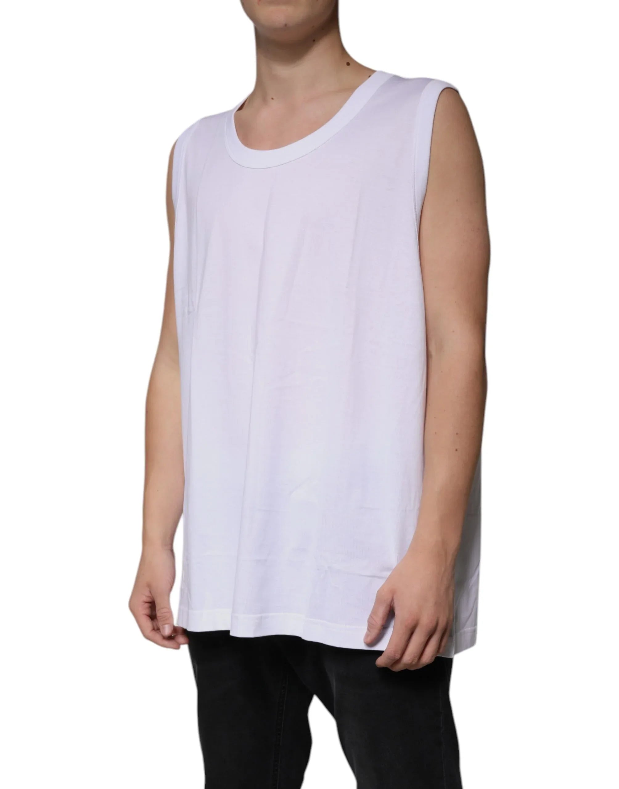 Dolce & Gabbana White Cotton Sleeveless Round Neck Tank T-shirt - Zeiniez