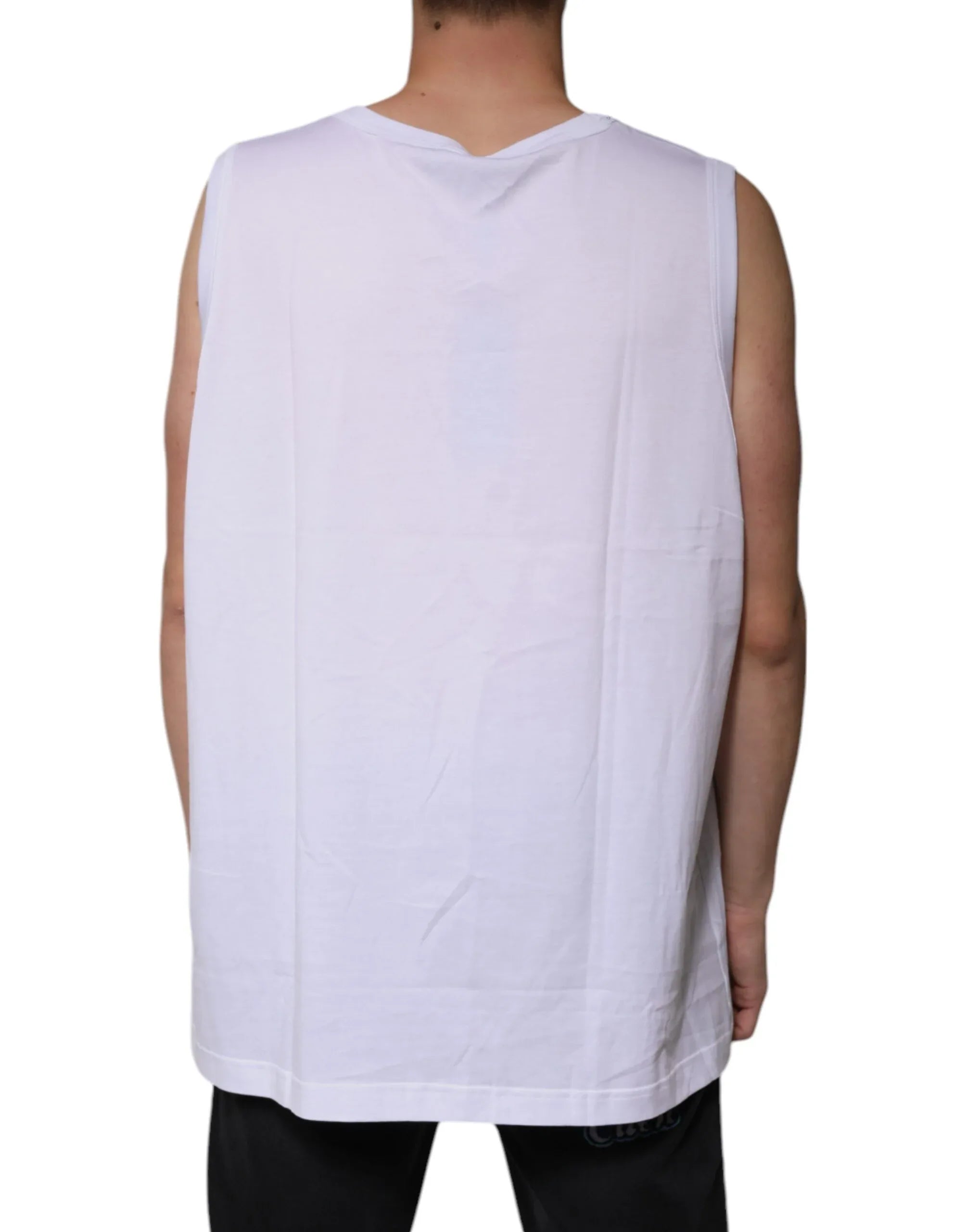 Dolce & Gabbana White Cotton Sleeveless Round Neck Tank T-shirt - Zeiniez