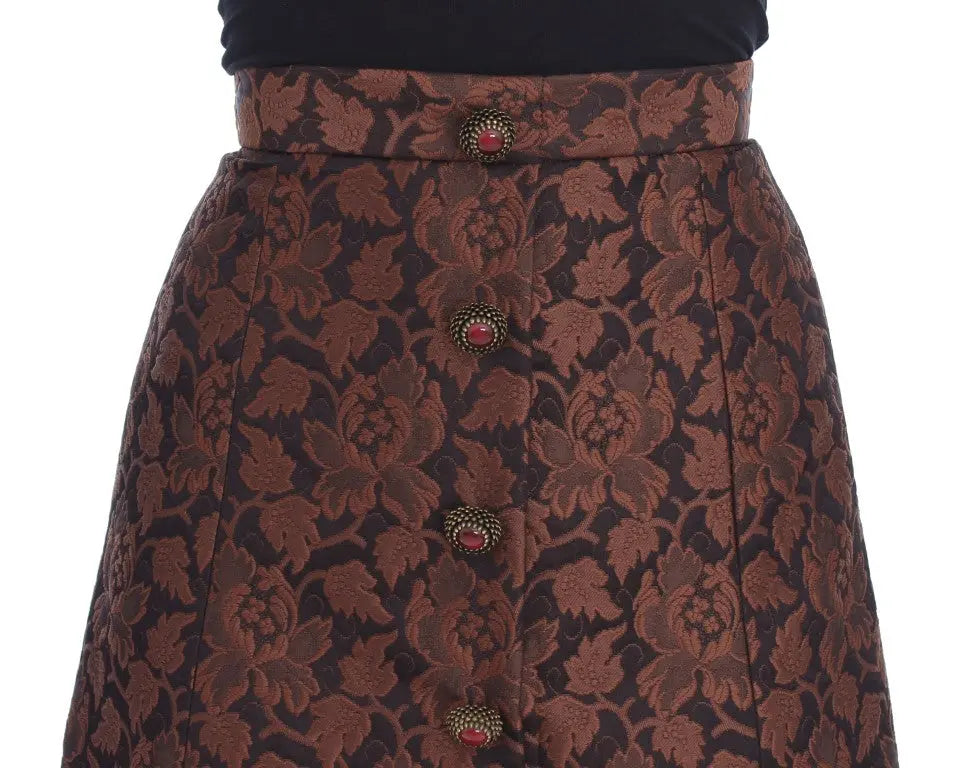 Dolce & Gabbana Brown Floral Brocade Mini Bubble Skirt Dolce & Gabbana
