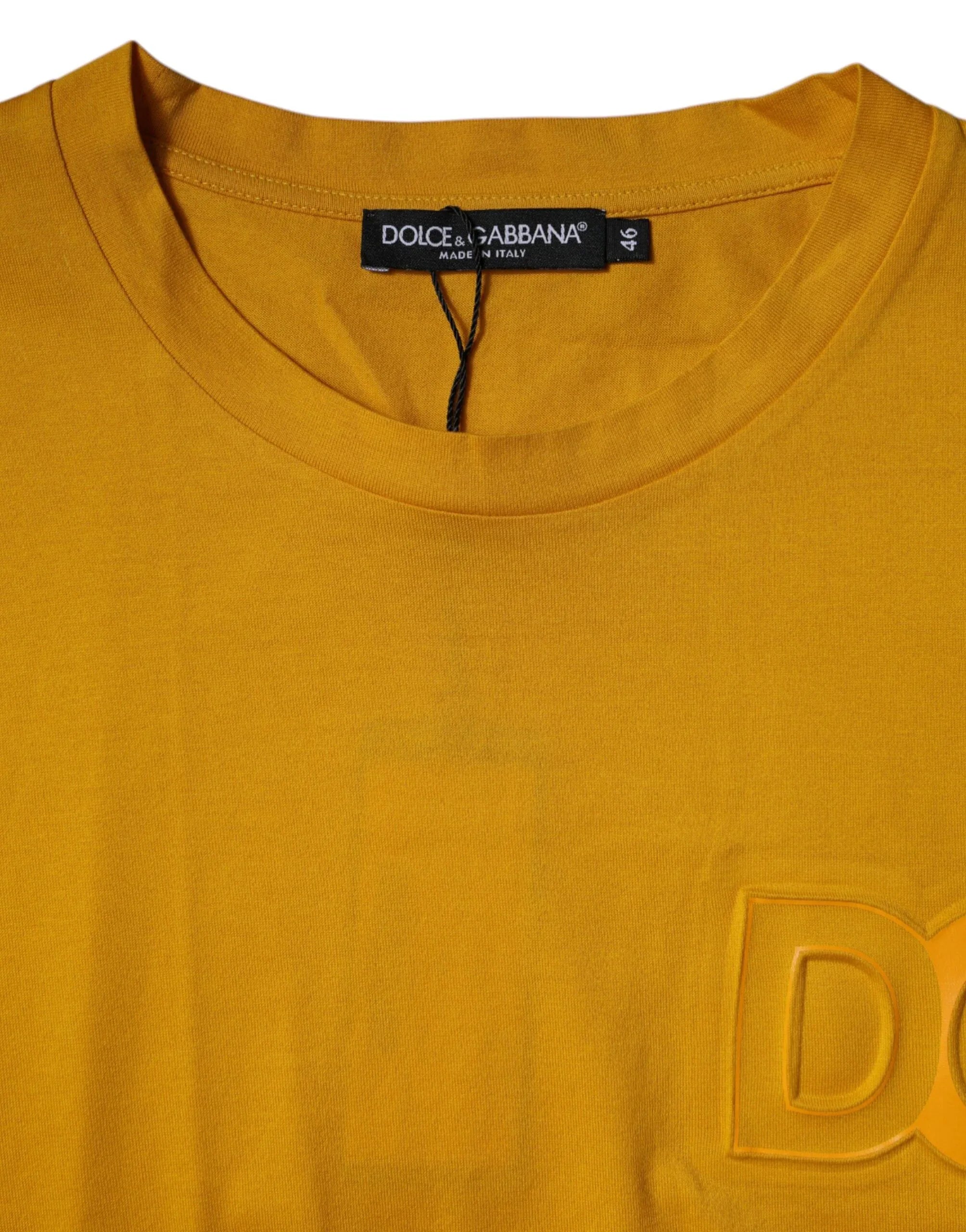 Dolce & Gabbana Dark Yellow Logo Crew Neck Short Sleeves T-shirt - Zeiniez