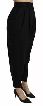 Dolce & Gabbana Black Wool High Waist Pleat Front Cropped Pants - Zeiniez