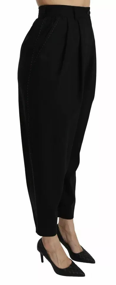 Dolce & Gabbana Black Wool High Waist Pleat Front Cropped Pants - Zeiniez