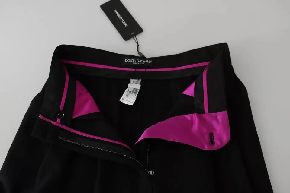 Dolce & Gabbana Black Wool High Waist Pleat Front Cropped Pants - Zeiniez