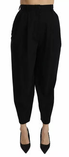 Dolce & Gabbana Black Wool High Waist Pleat Front Cropped Pants - Zeiniez