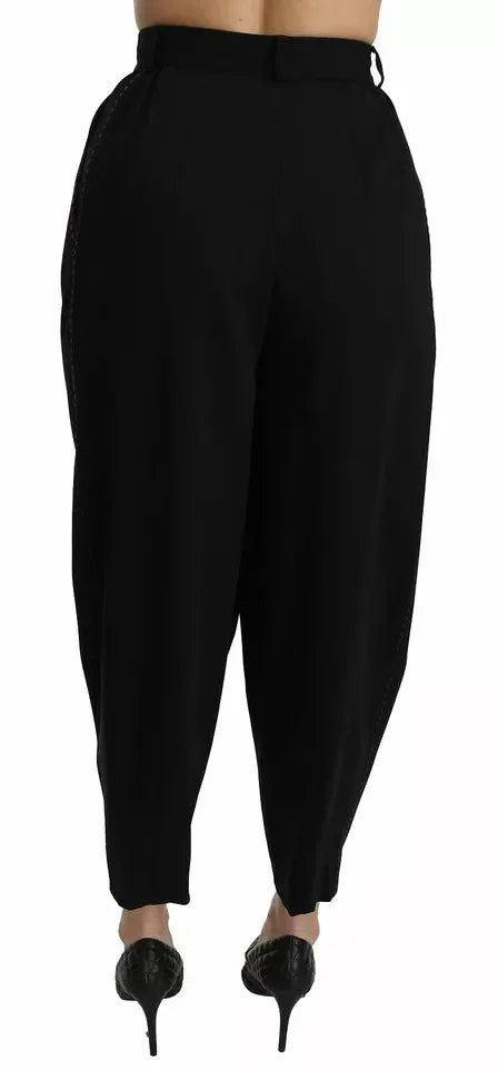 Dolce & Gabbana Black Wool High Waist Pleat Front Cropped Pants - Zeiniez