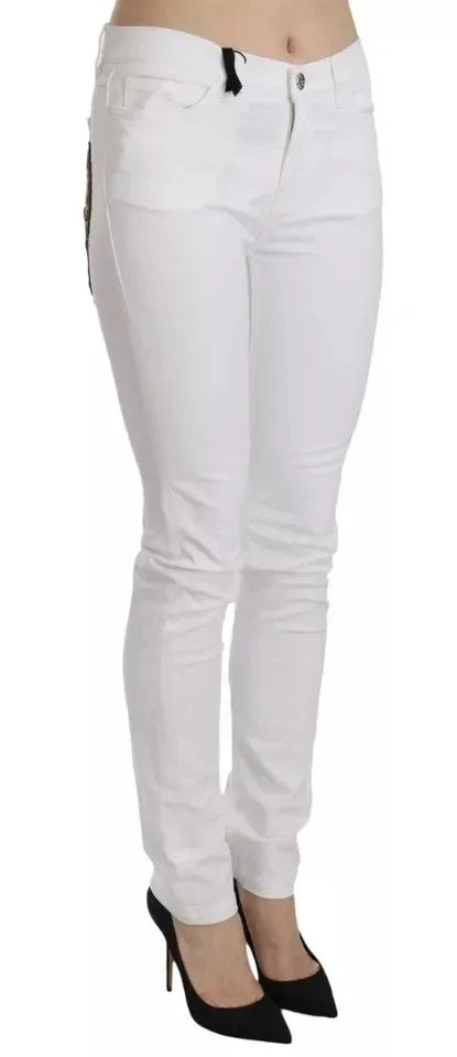 Dolce & Gabbana White Crystal Embellished Skinny Jeans - Zeiniez