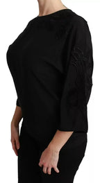 Dolce & Gabbana Black Floral Embroidered Blouse Silk Top - Zeiniez