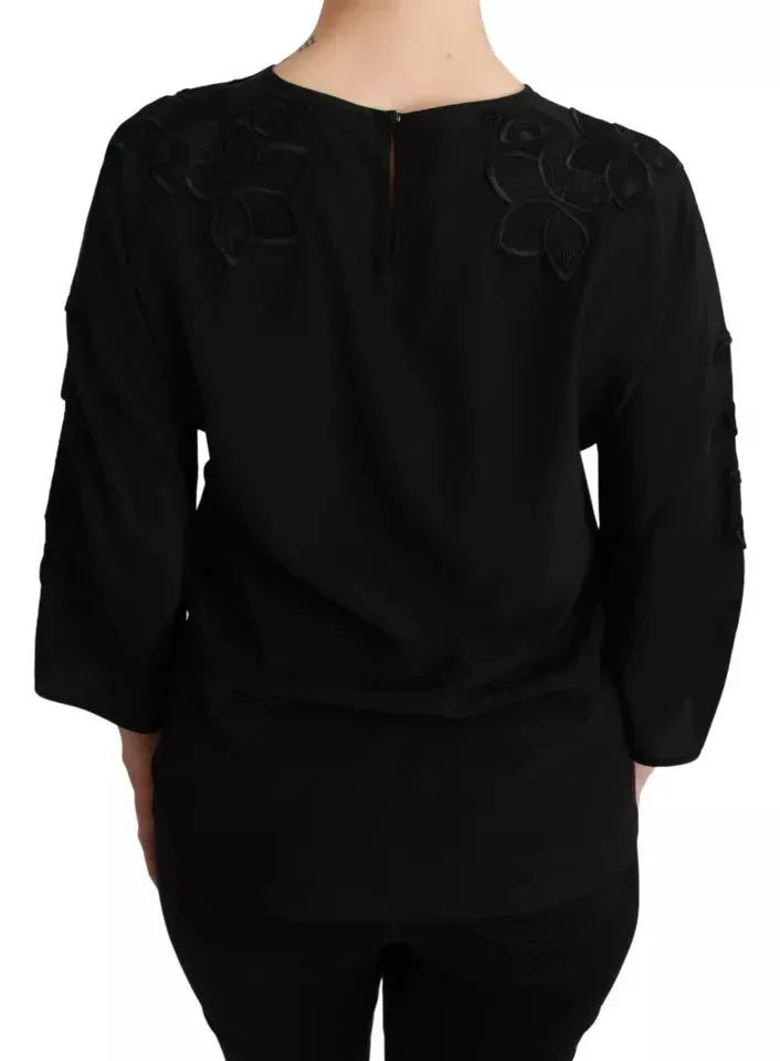 Dolce & Gabbana Black Floral Embroidered Blouse Silk Top - Zeiniez