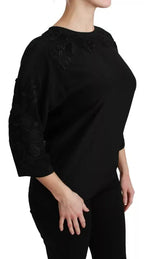 Dolce & Gabbana Black Floral Embroidered Blouse Silk Top - Zeiniez
