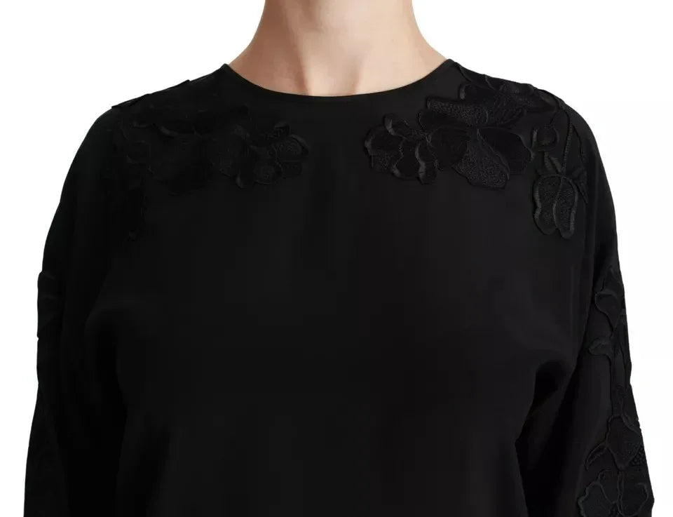 Dolce & Gabbana Black Floral Embroidered Blouse Silk Top - Zeiniez