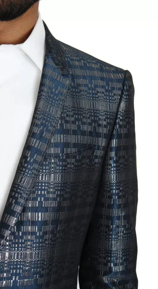 Dolce & Gabbana Blue Silver Shiny 2 Piece Slim GOLD Suit - Zeiniez