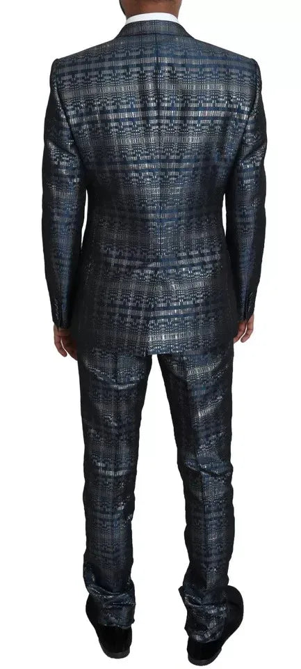 Dolce & Gabbana Blue Silver Shiny 2 Piece Slim GOLD Suit - Zeiniez