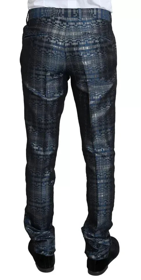 Dolce & Gabbana Blue Silver Shiny 2 Piece Slim GOLD Suit - Zeiniez