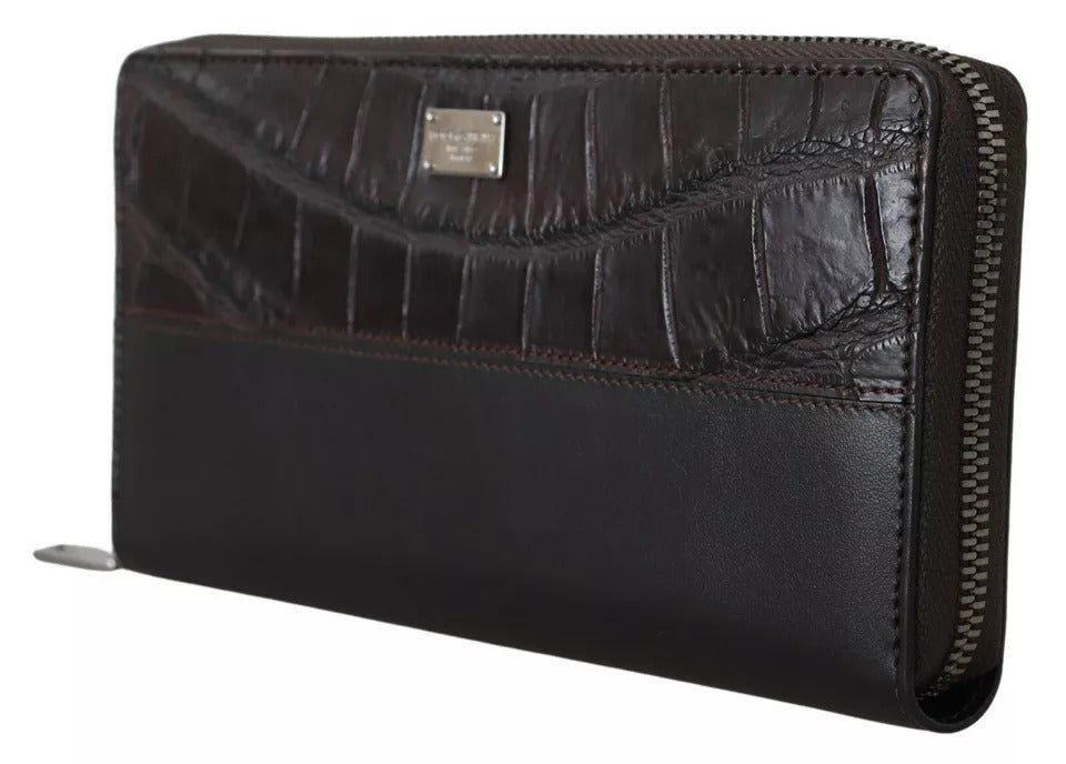 Dolce & Gabbana Brown Exotic Leather Zip Around Continental Clutch Wallet - Zeiniez