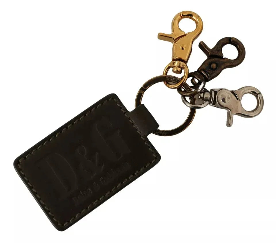 Dolce & Gabbana Green Leather D&G Logo Metal Ring Hook Keyring Keychain - Zeiniez