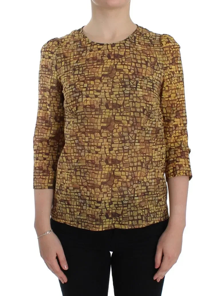 Dolce & Gabbana Multicolor Mosaic Print Silk Blouse T-shirt - Zeiniez