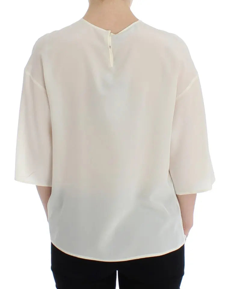 Dolce & Gabbana White Sequined Key Silk Blouse T-shirt Top Dolce & Gabbana