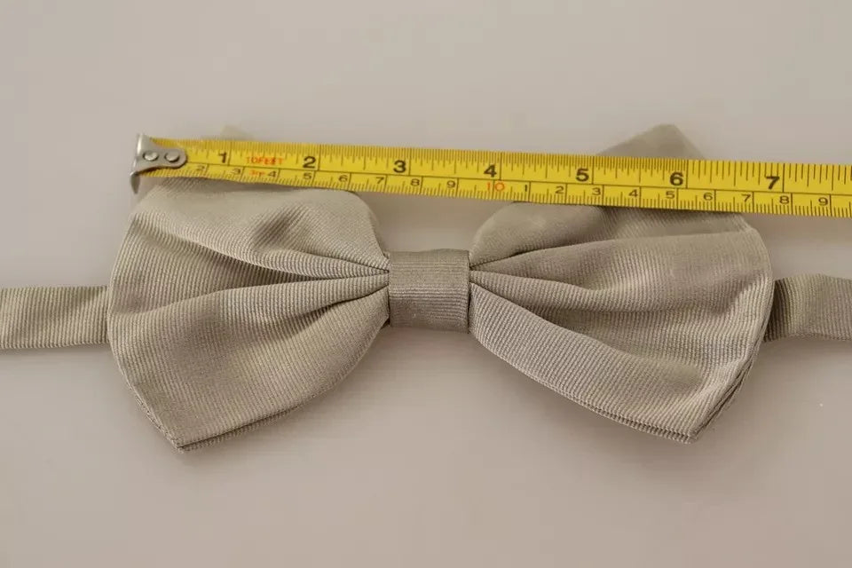 Dolce & Gabbana Silver Gray 100% Silk Adjustable Neck Bow Tie - Zeiniez