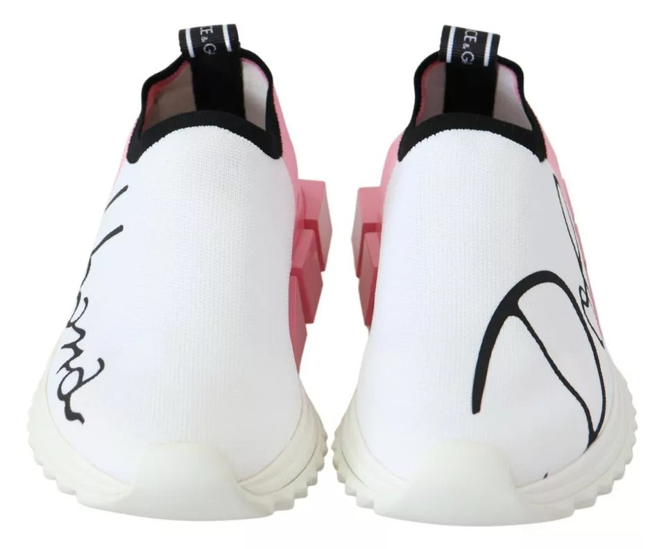 Dolce & Gabbana Pink White Logo Sorrento Sneakers Shoes - Zeiniez