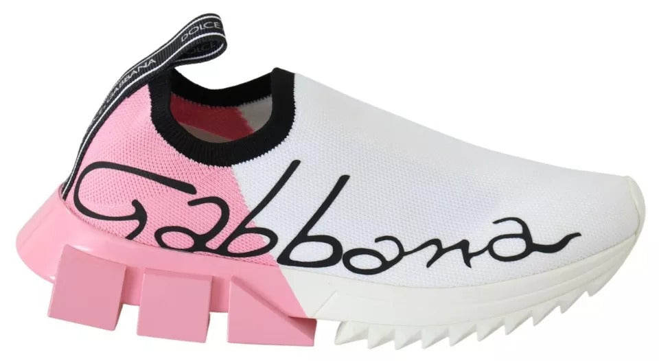 Dolce & Gabbana Pink White Logo Sorrento Sneakers Shoes - Zeiniez