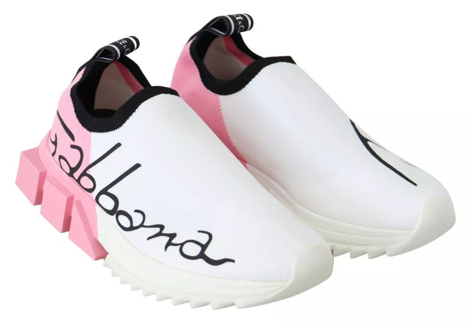 Dolce & Gabbana Pink White Logo Sorrento Sneakers Shoes - Zeiniez