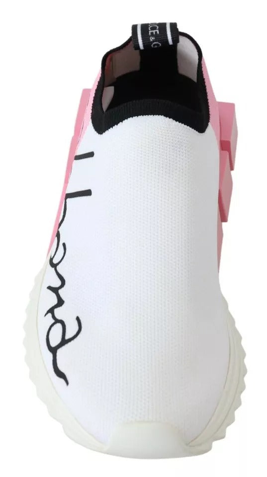 Dolce & Gabbana Pink White Logo Sorrento Sneakers Shoes - Zeiniez