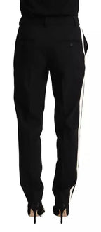 Dolce & Gabbana Black White Stripes Wool Tapered Pants - Zeiniez