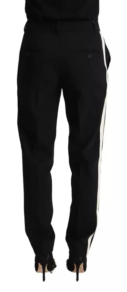 Dolce & Gabbana Black White Stripes Wool Tapered Pants - Zeiniez