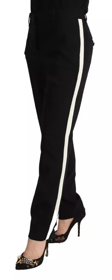 Dolce & Gabbana Black White Stripes Wool Tapered Pants - Zeiniez
